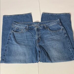 Old Navy Wow Baggy Wide Leg Mid-Rise Denim Jeans 16 Short Medium Wash Kiora